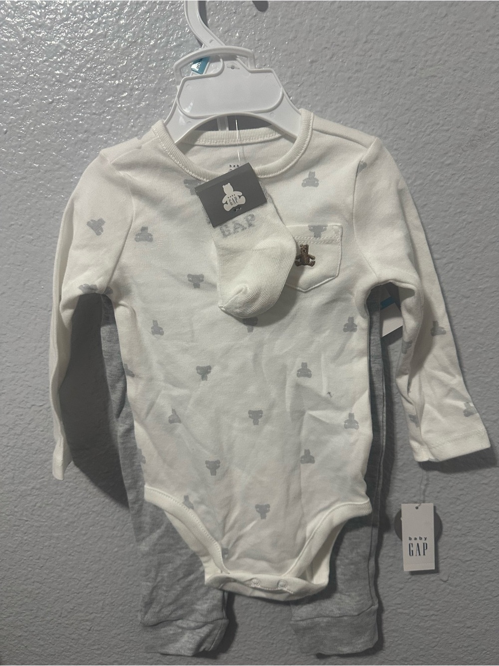GAP White and Gray Baby Long-Sleeve One-Piece Set